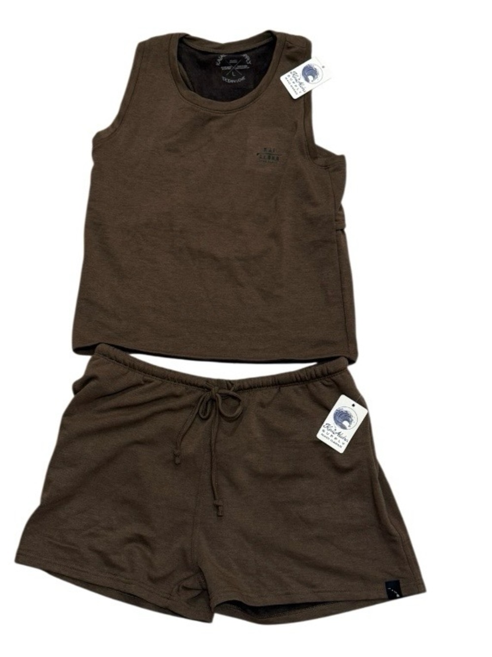 NWT KaiAloha Supply Java 2 Piece Tank Top Shorts Set Brown Size Large Soft Feel
